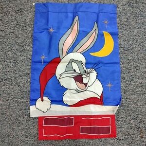 Vintage Warner Brothers Bugs Bunny Christmas Holiday Yard Garden Flag Banner 90s